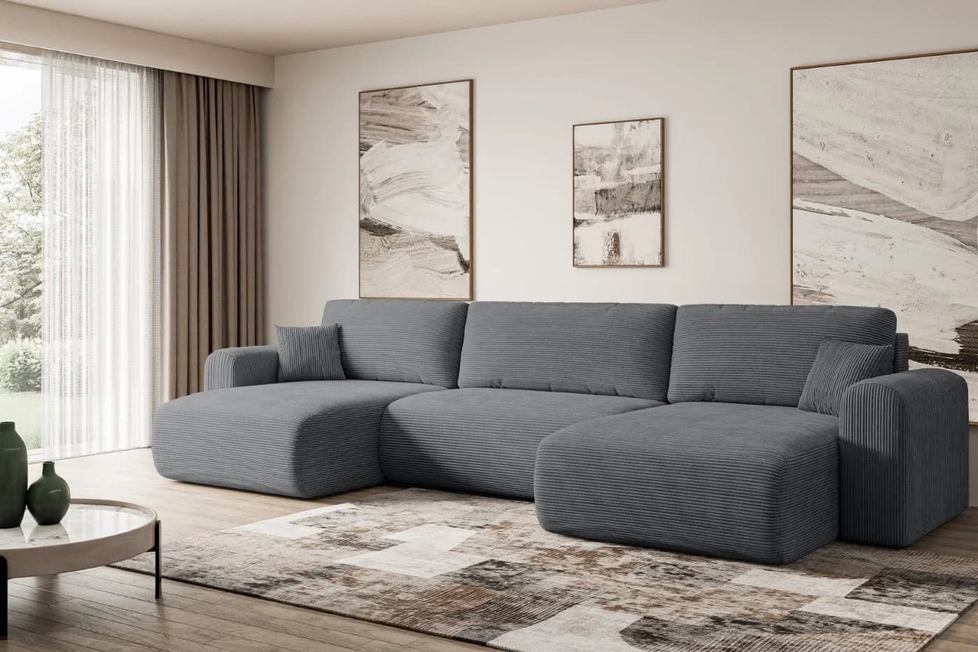 ALTDECOR Wohnlandschaft ORRO-U Eckcouch Grau U-Form mit Schlaffunktion - Bild 3