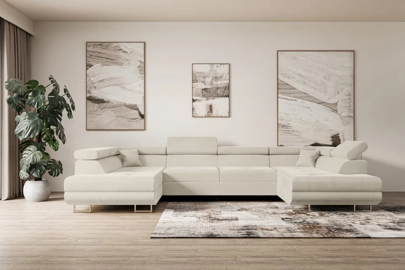 ALTDECOR Wohnlandschaft GUSA-U Ecksofa mit Schlaffunktion Beige Samt - Bild 2