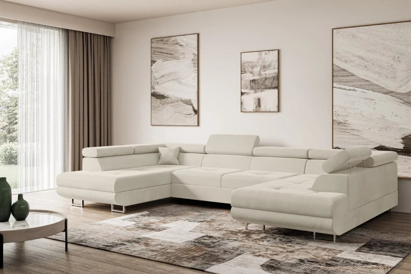 ALTDECOR Wohnlandschaft GUSA-U Ecksofa mit Schlaffunktion Beige Samt - Bild 3