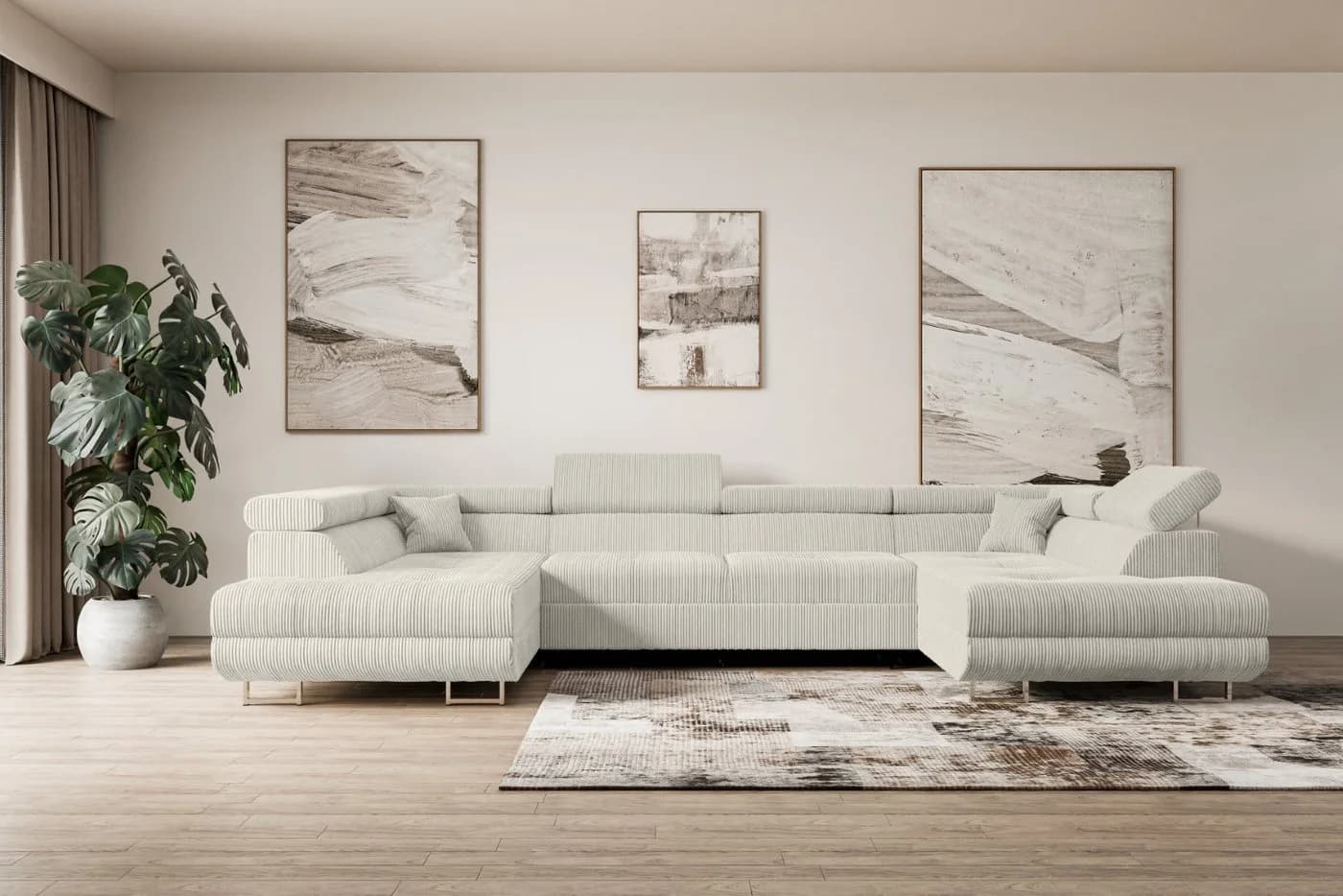 ALTDECOR Wohnlandschaft GUSA-U Ecksofa Beige Cord mit Schlaffunktion - Bild 2