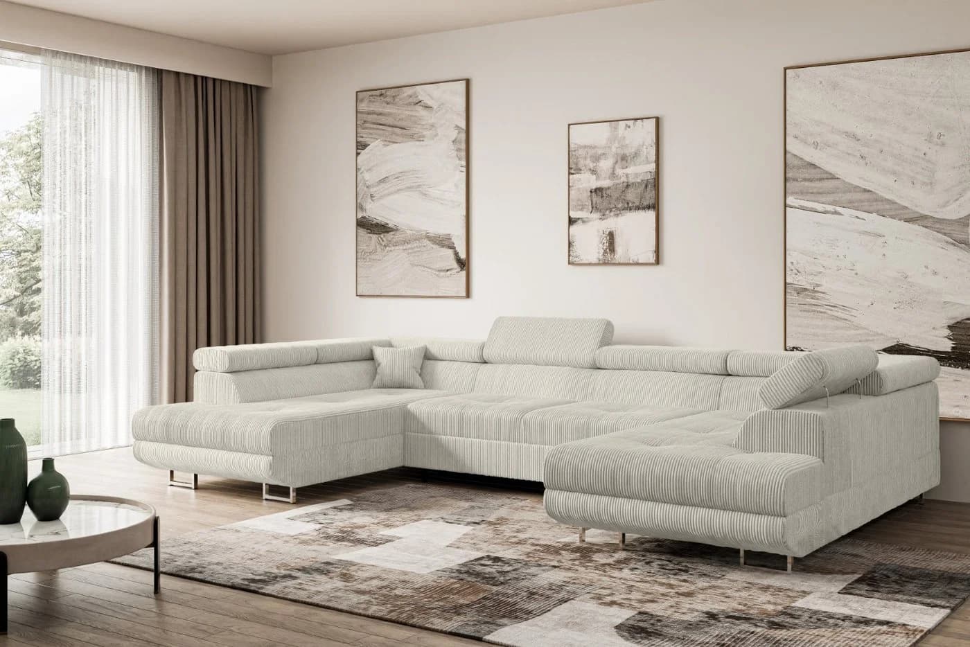 ALTDECOR Wohnlandschaft GUSA-U Ecksofa Beige Cord mit Schlaffunktion - Bild 3