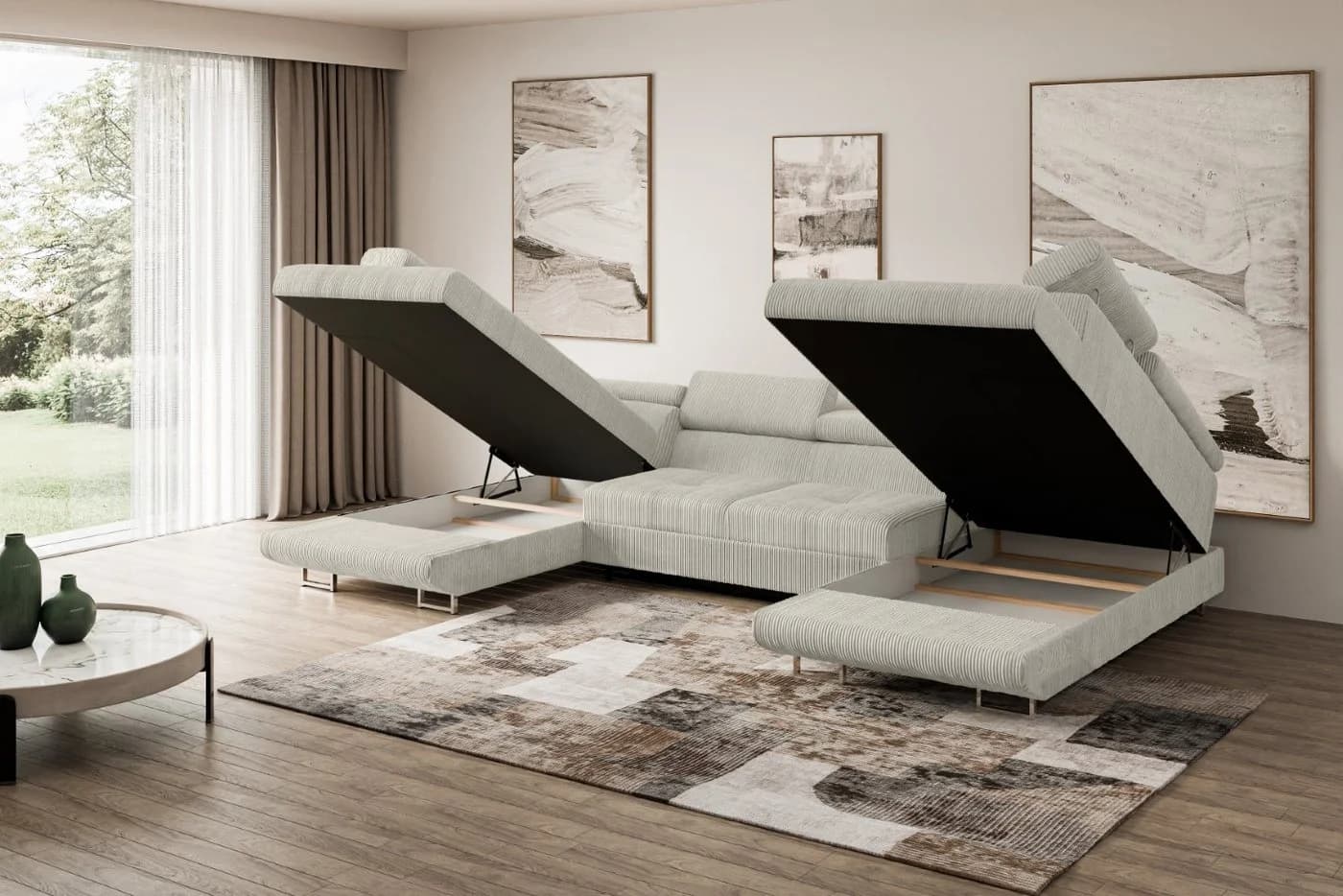 ALTDECOR Wohnlandschaft GUSA-U Ecksofa Beige Cord mit Schlaffunktion - Bild 5