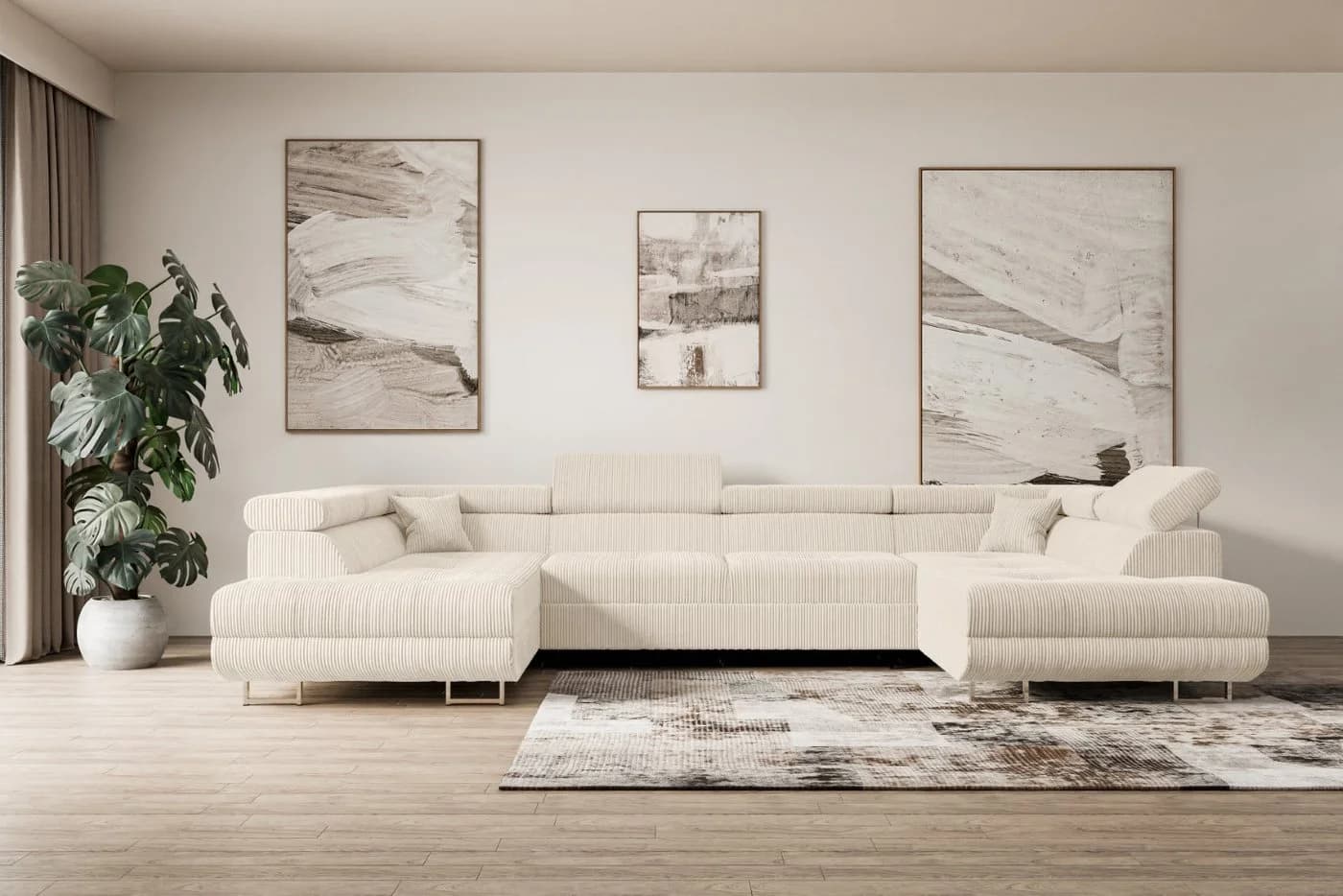 ALTDECOR Wohnlandschaft GUSA-U Ecksofa mit Schlaffunktion Beige - Bild 2