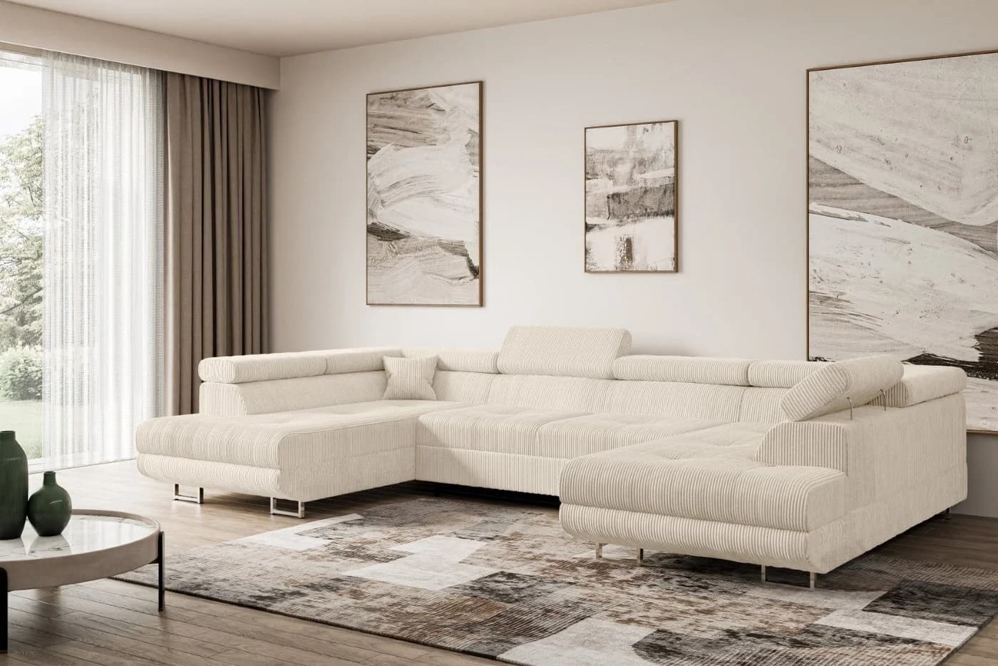 ALTDECOR Wohnlandschaft GUSA-U Ecksofa mit Schlaffunktion Beige - Bild 3