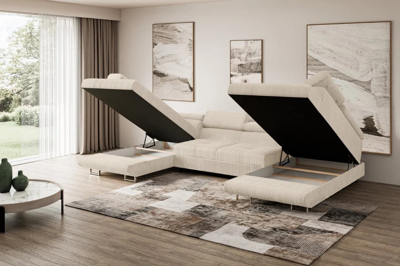 ALTDECOR Wohnlandschaft GUSA-U Ecksofa mit Schlaffunktion Beige - Bild 5
