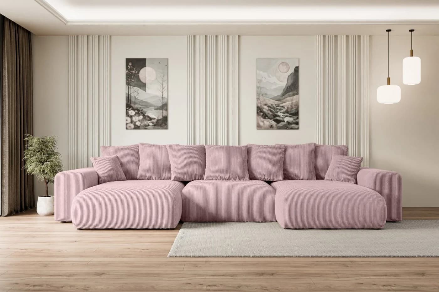 ALTDECOR Wohnlandschaft ESKAR-U Rosa mit Schlaffunktion und Bettkasten - Bild 2