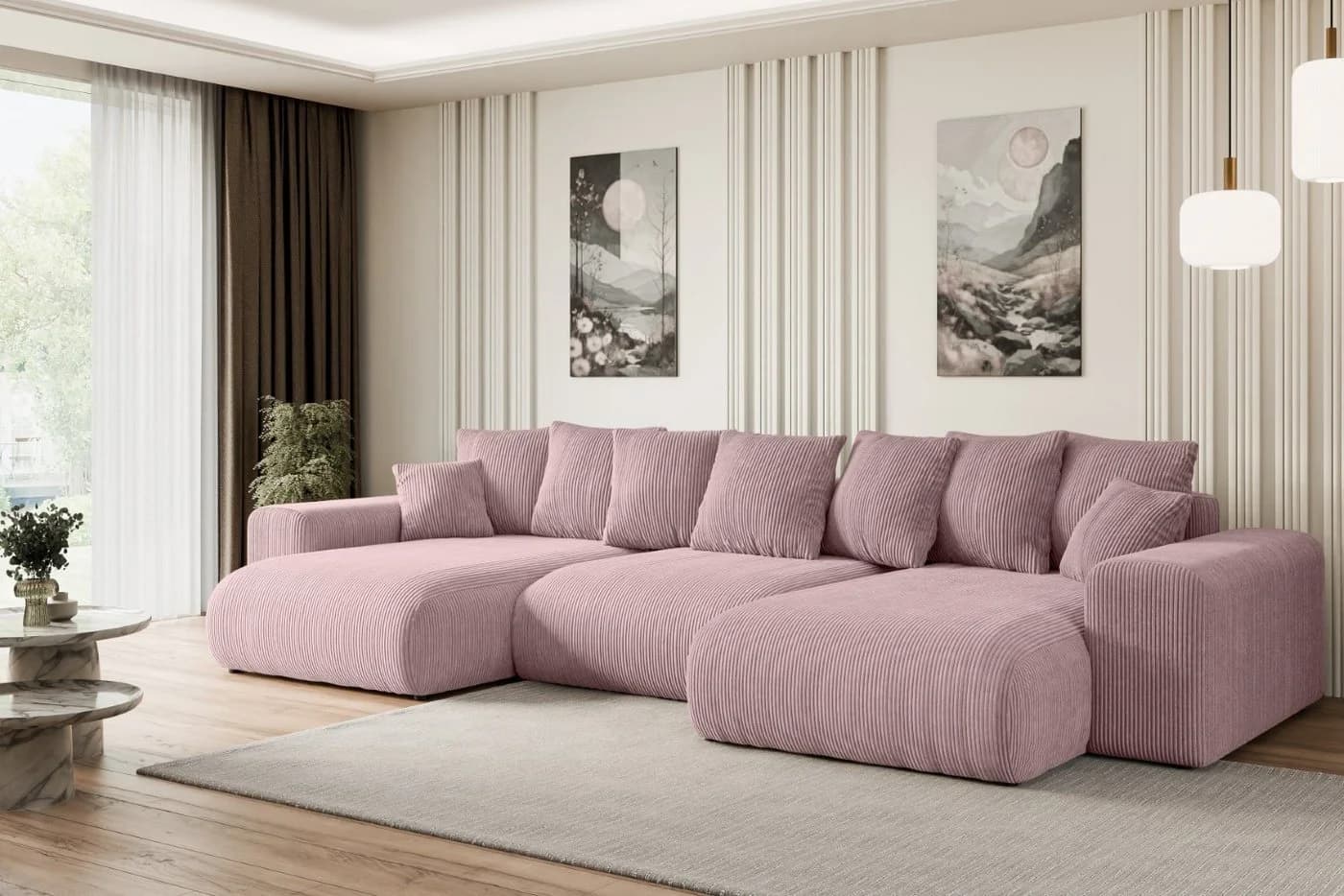 ALTDECOR Wohnlandschaft ESKAR-U Rosa mit Schlaffunktion und Bettkasten - Bild 3