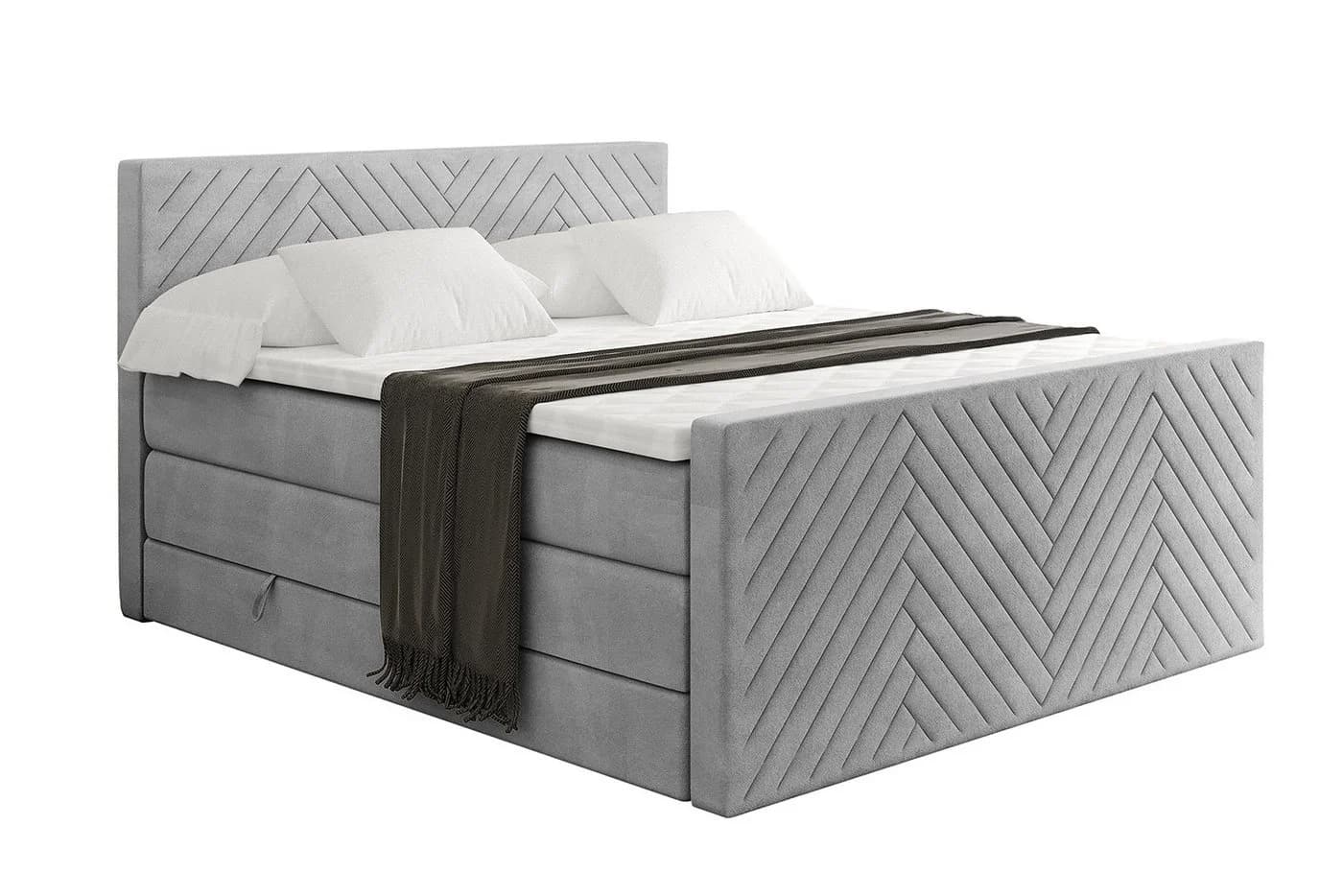 ALTDECOR Boxspringbett VEXA-Z KING Grau Multipocket Matratze H4 mit Topper