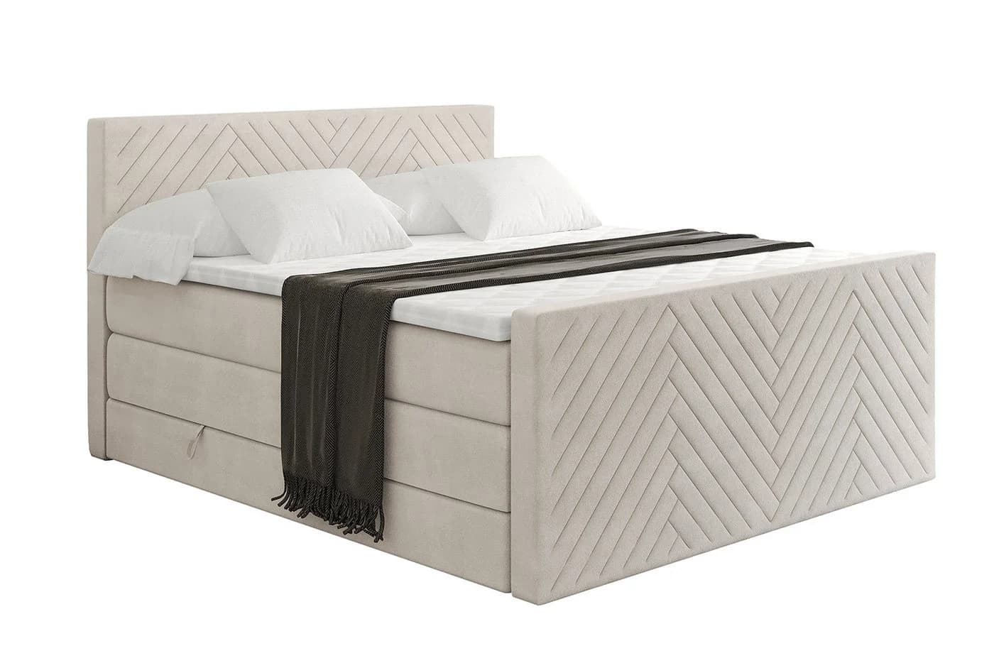 ALTDECOR Boxspringbett VEXA-Z KING Beige Multipocket-Matratze H4 Topper