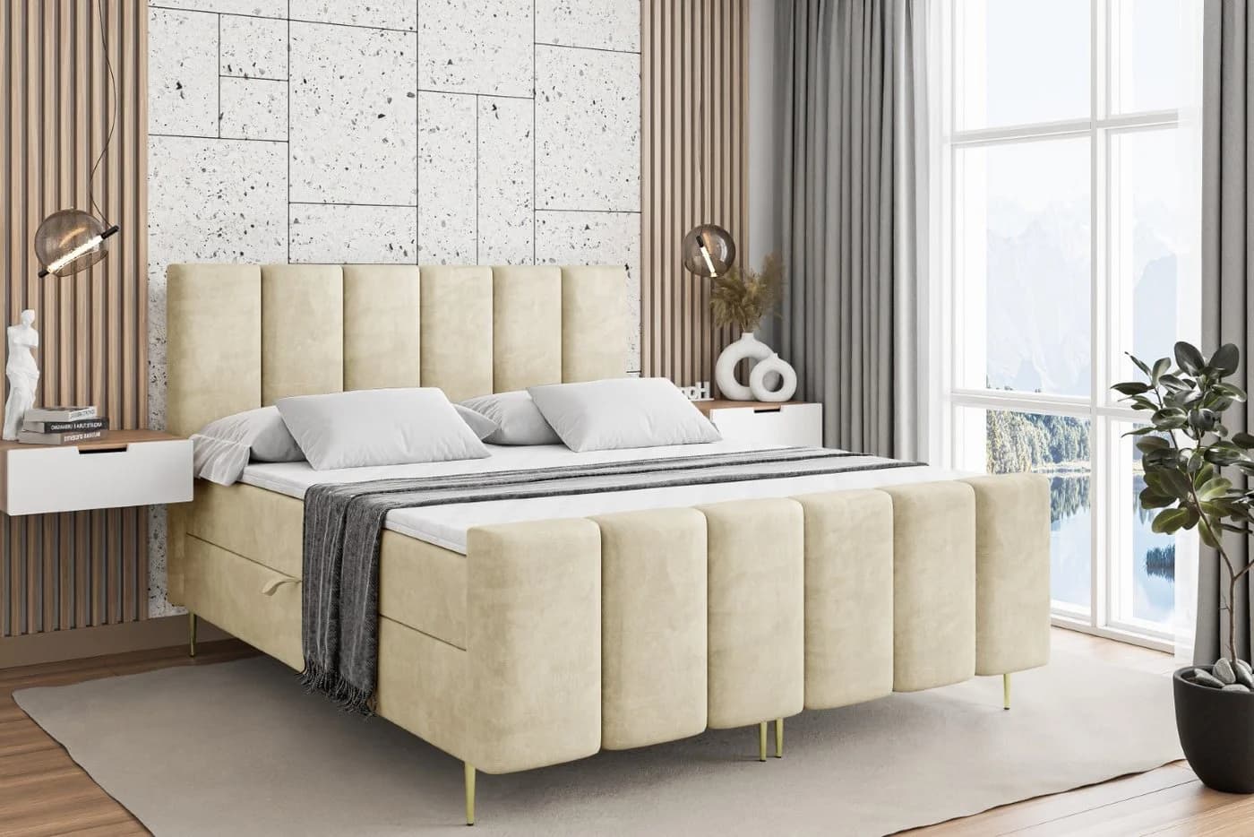 ALTDECOR Boxbett BOXI1-F-Z mit Bettkästen und Topper Beige - Bild 2