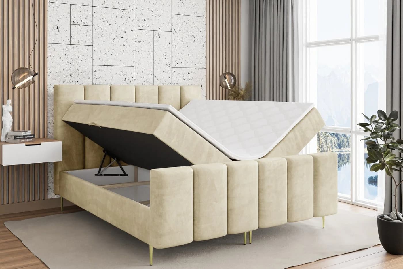 ALTDECOR Boxbett BOXI1-F-Z mit Bettkästen und Topper Beige - Bild 3