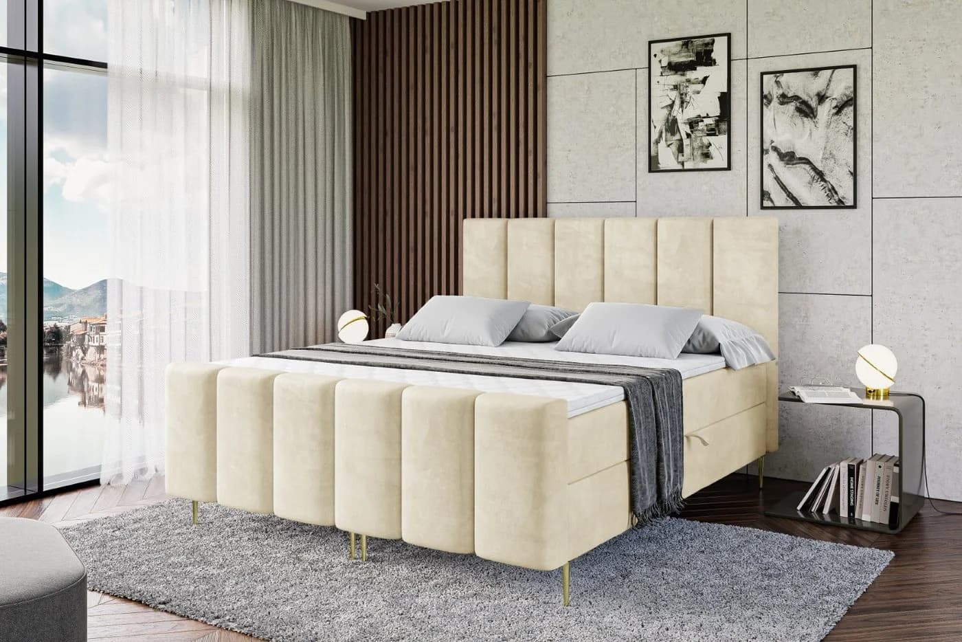 ALTDECOR Boxbett BOXI1-F-Z mit Bettkästen und Topper Beige - Bild 4