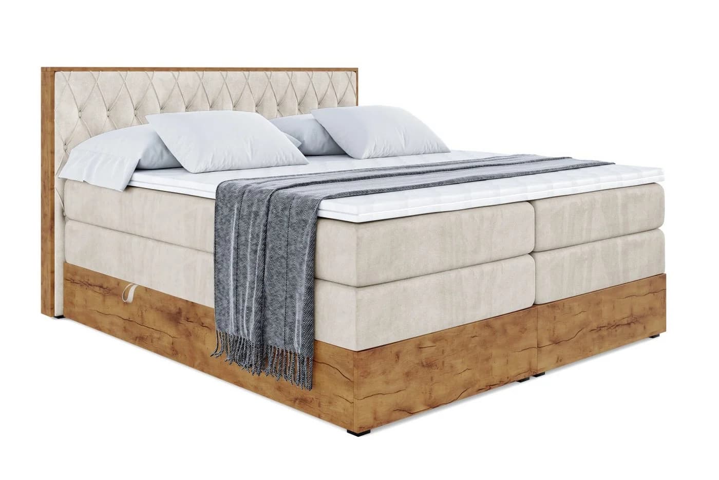 ALTDECOR Boxspringbett LOLLI5 KING Beige mit Topper und Bettkästen