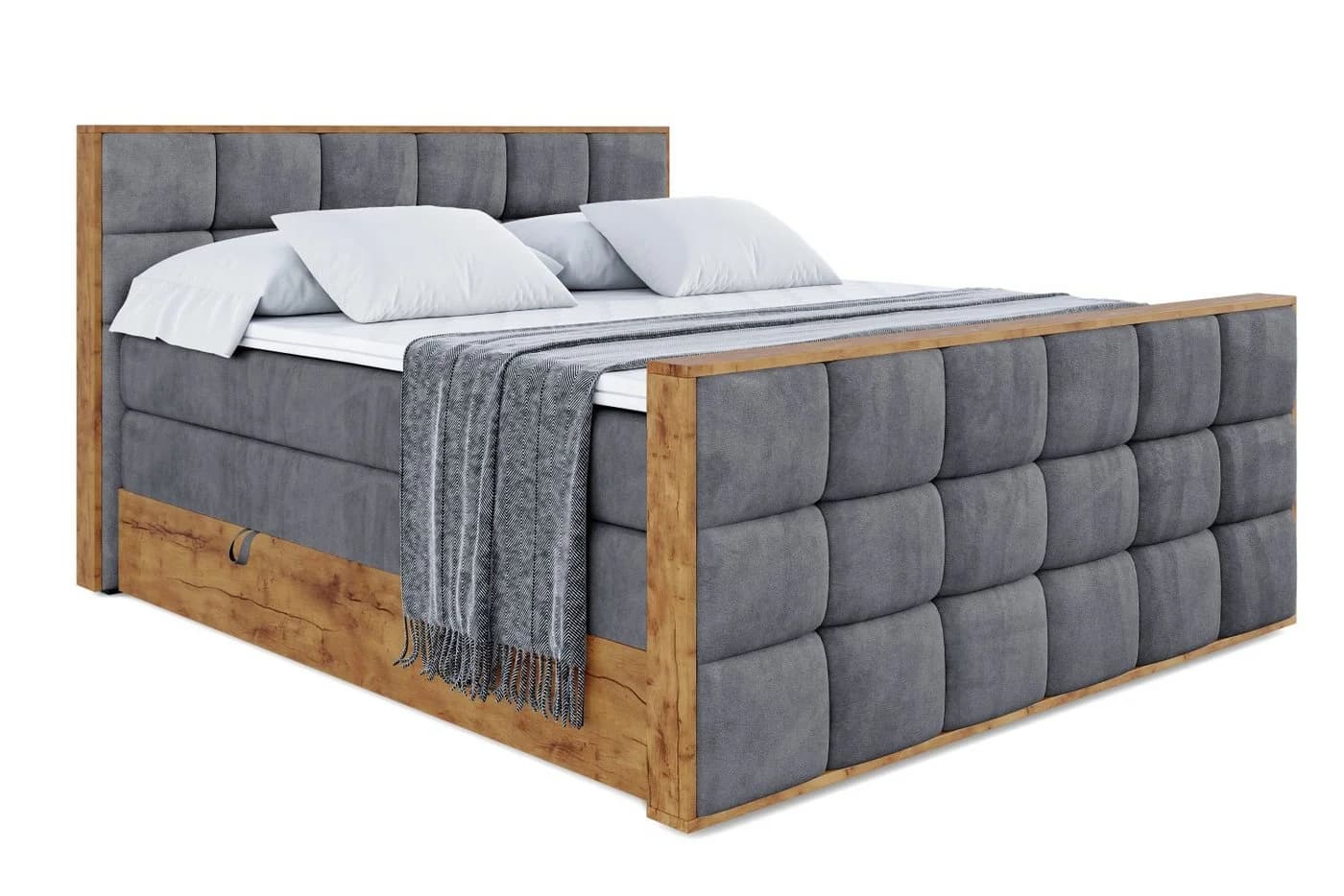 ALTDECOR Boxspringbett LOLLI2-Z KING Grau Multipocket Matratze H4
