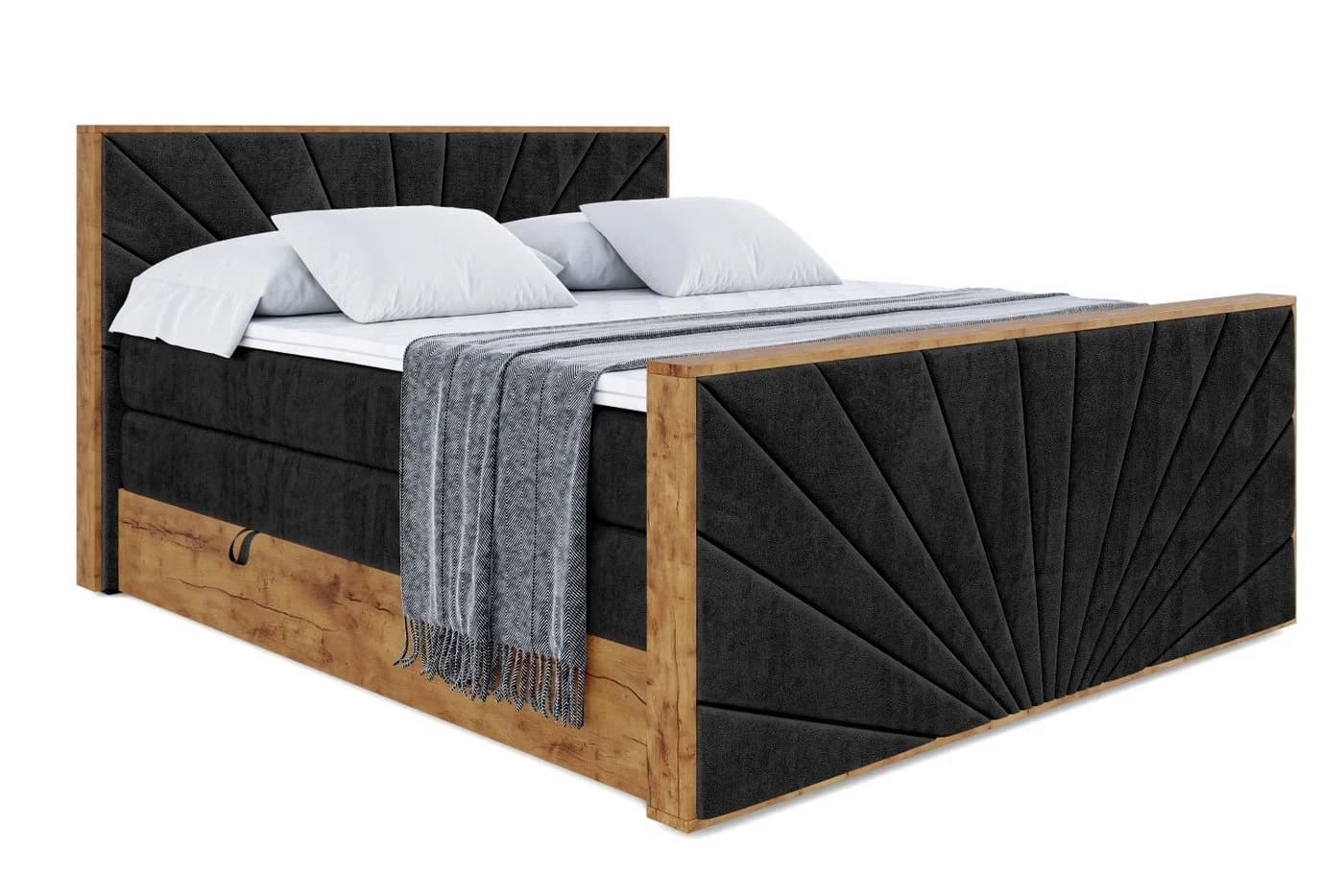 ALTDECOR Boxspringbett LOLLI6-Z KING Schwarz mit Topper und Bettkästen