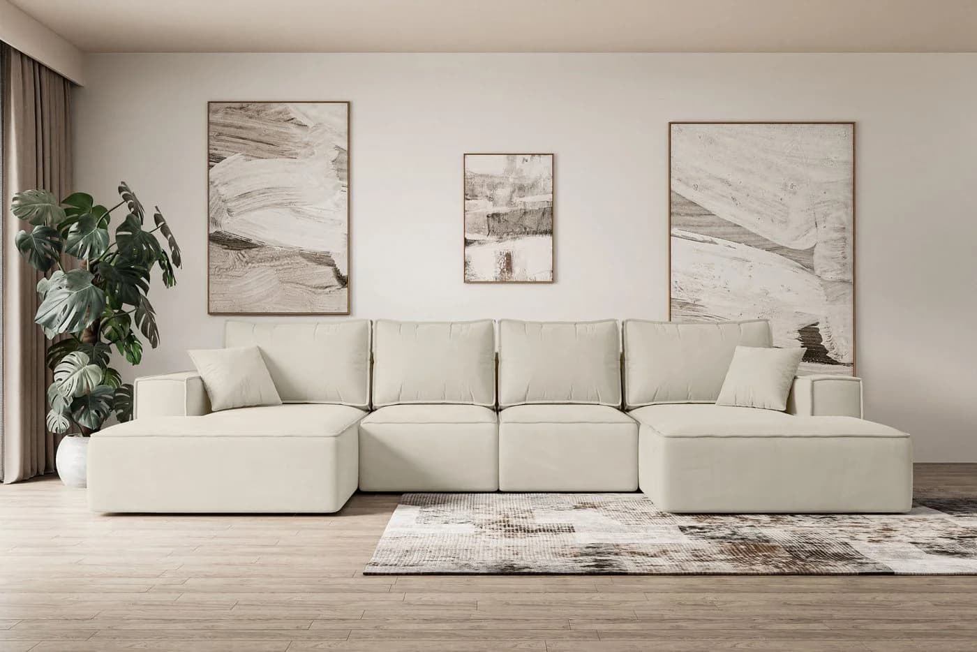 ALTDECOR Wohnlandschaft SIERRA-U-S Beige mit Schlaffunktion und Bettkasten - Bild 2