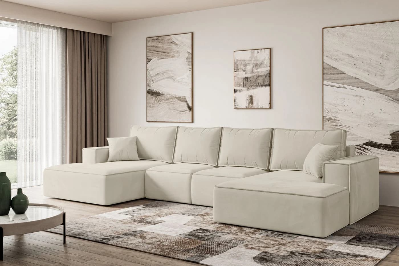 ALTDECOR Wohnlandschaft SIERRA-U-S Beige mit Schlaffunktion und Bettkasten - Bild 3