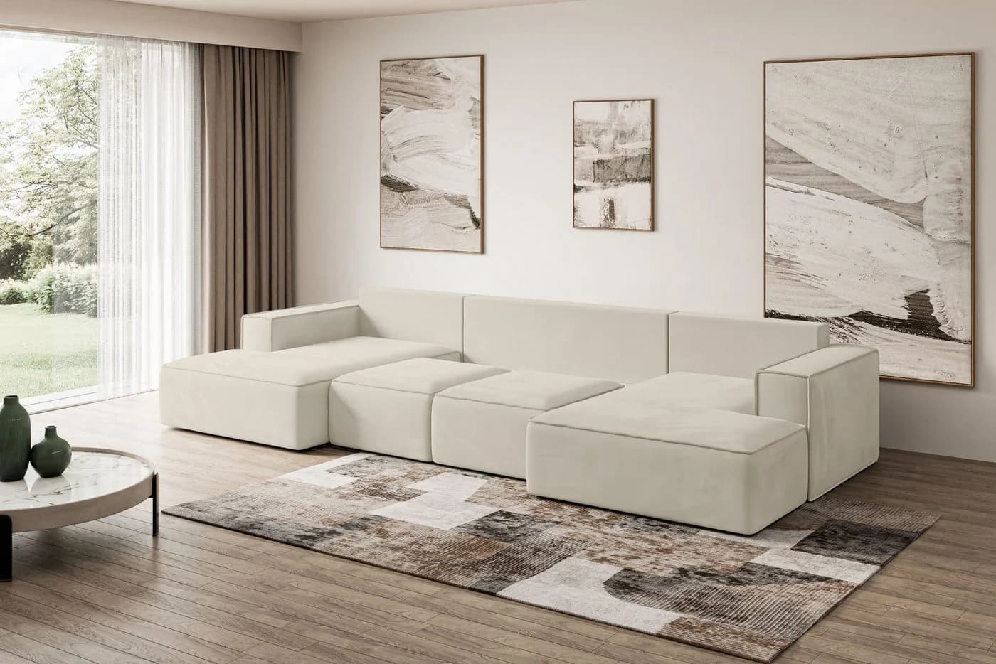 ALTDECOR Wohnlandschaft SIERRA-U-S Beige mit Schlaffunktion und Bettkasten - Bild 4