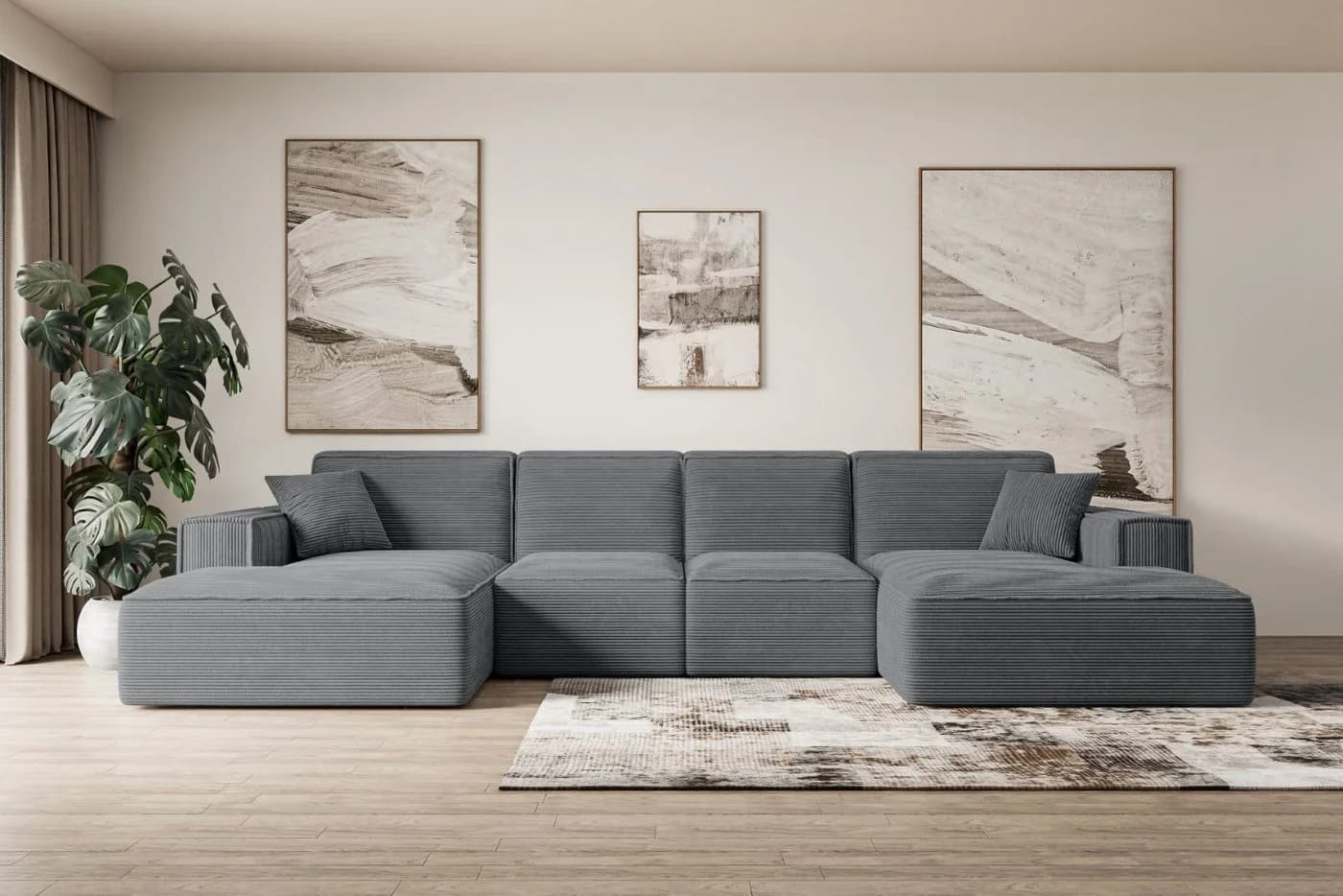 ALTDECOR Wohnlandschaft SIERRA-U Eckcouch U-Form Cord Dunkelgrau - Bild 2