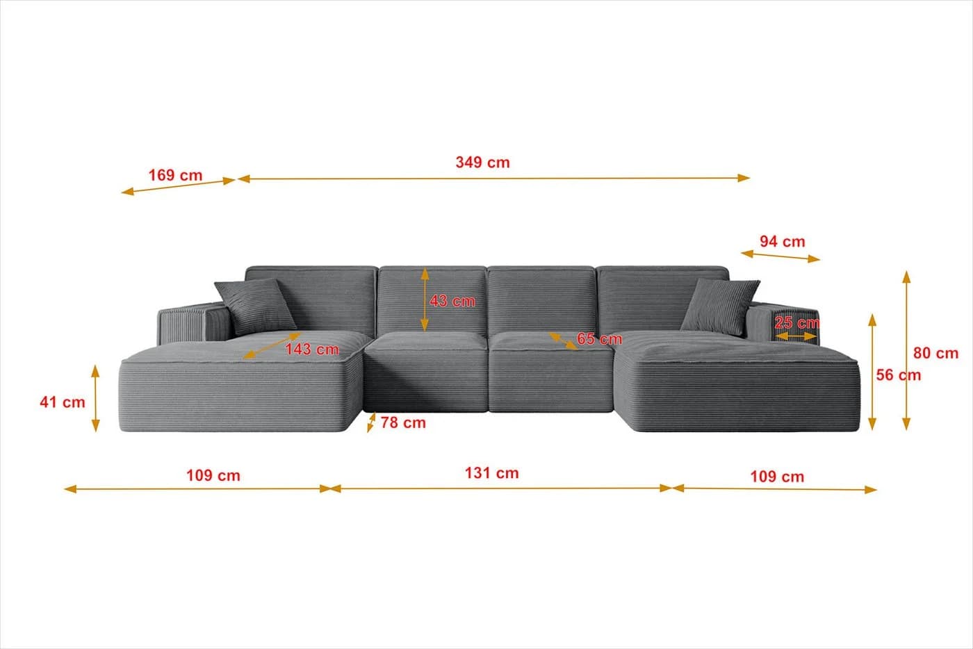 ALTDECOR Wohnlandschaft SIERRA-U Eckcouch U-Form Cord Dunkelgrau - Bild 5