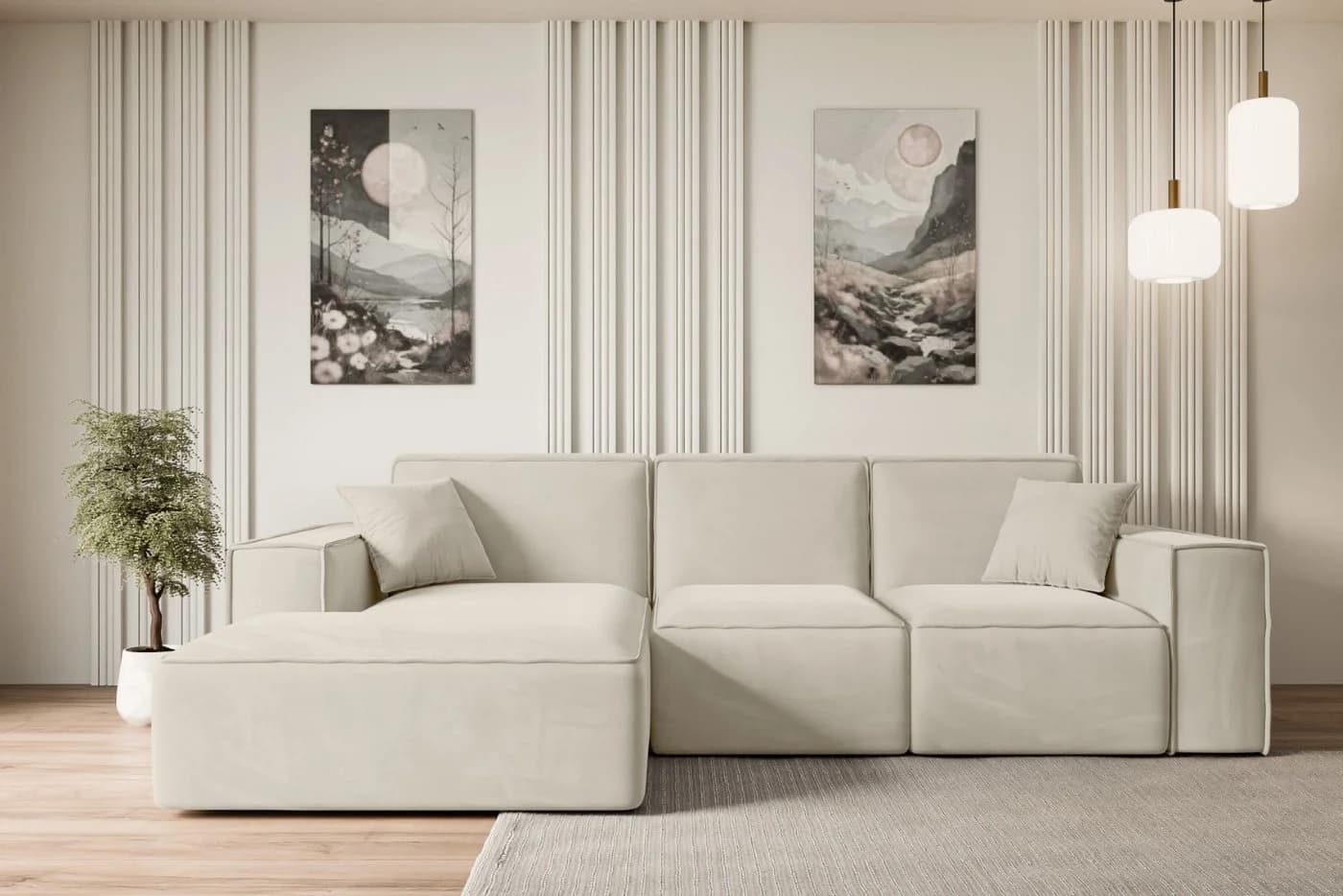 ALTDECOR Ecksofa SERRA-L L-Form Beige Samt - Bild 2
