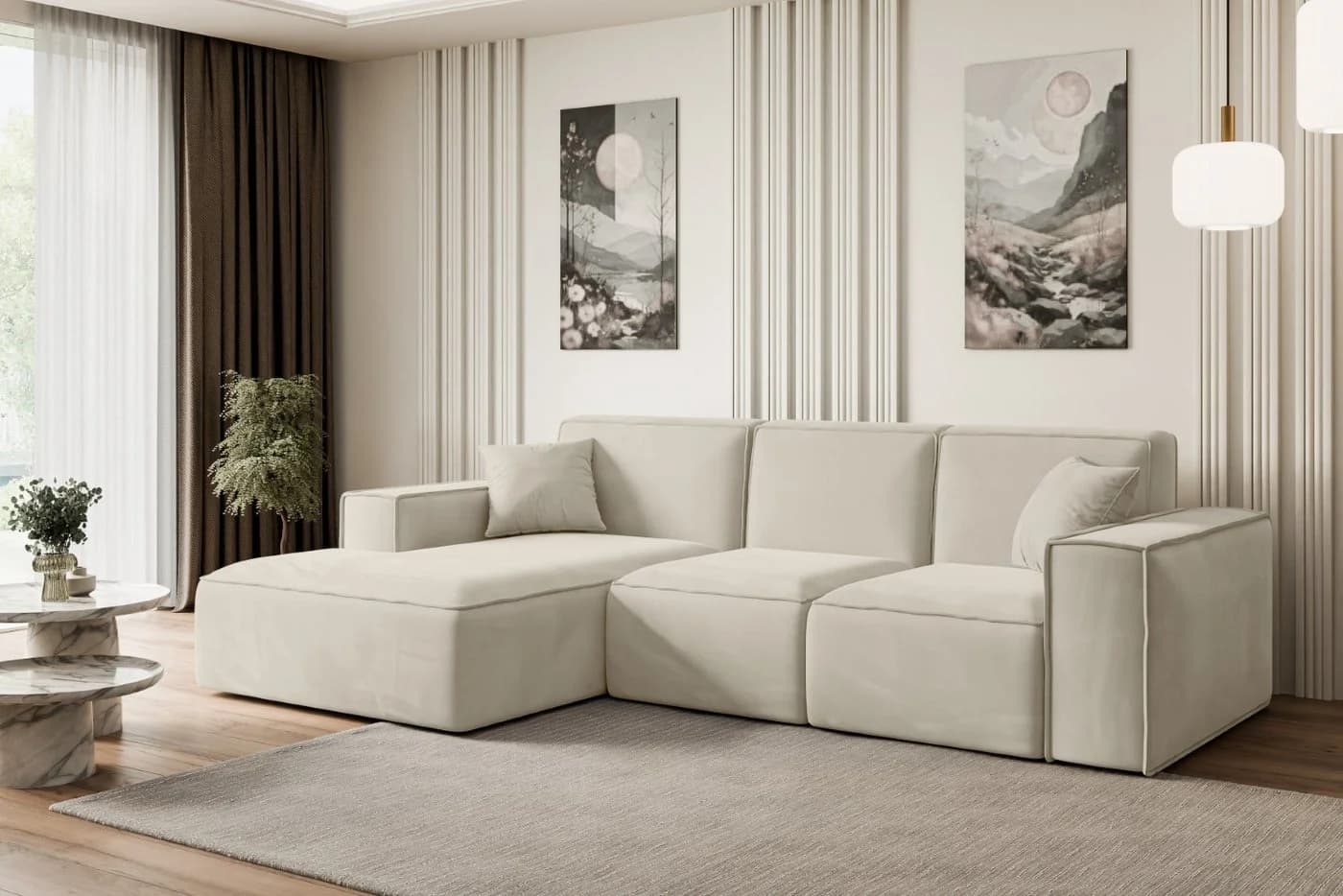 ALTDECOR Ecksofa SERRA-L L-Form Beige Samt - Bild 3