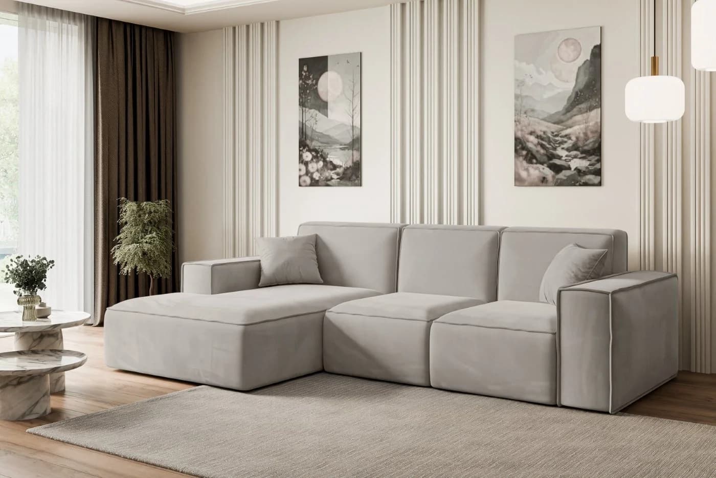 ALTDECOR Ecksofa SERRA-L L-Form Samt Hellbraun Wohnlandschaft - Bild 3