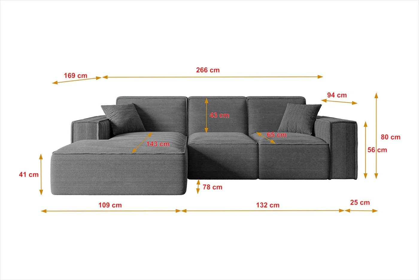 ALTDECOR Ecksofa SERRA-L L-Form Dunkelgrau Cord - Bild 5