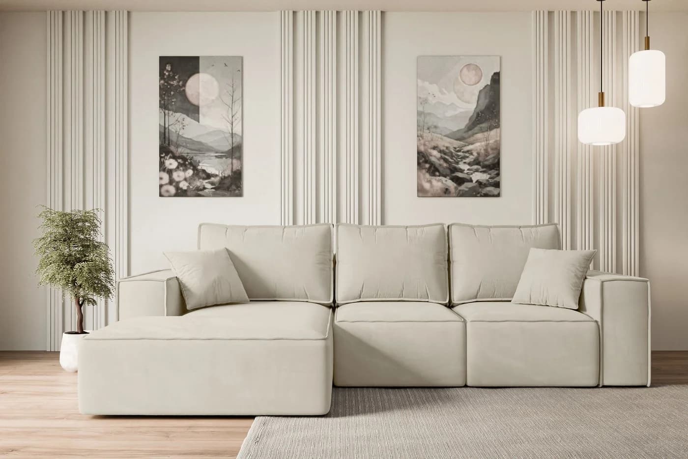 ALTDECOR Ecksofa SERRA-L-S Beige Samt mit Schlaffunktion - Bild 2