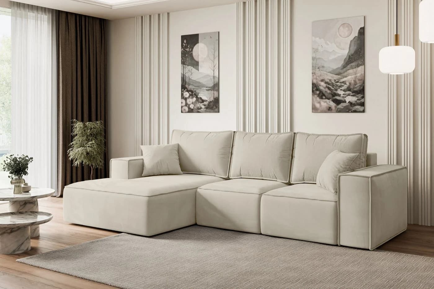 ALTDECOR Ecksofa SERRA-L-S Beige Samt mit Schlaffunktion - Bild 3