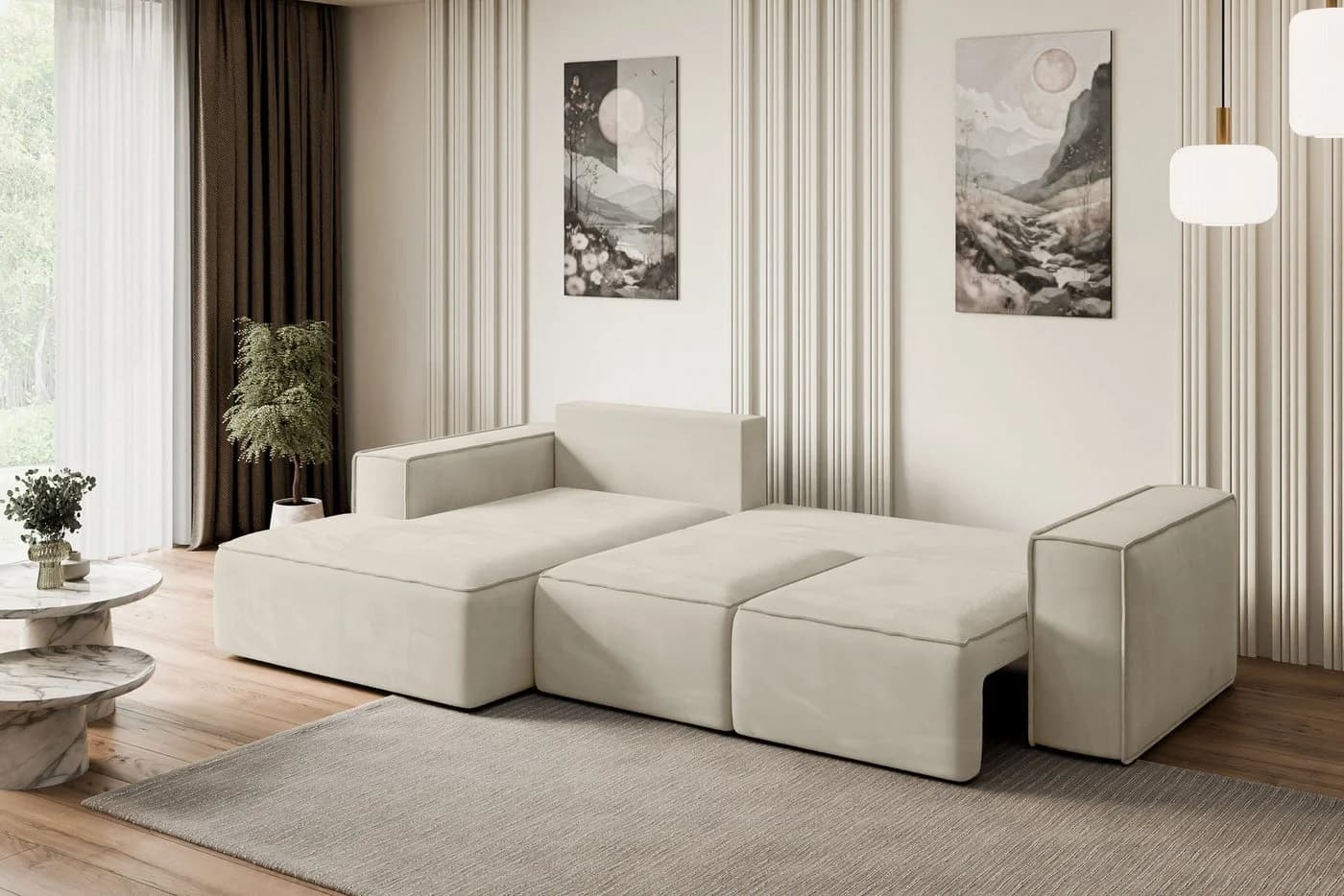 ALTDECOR Ecksofa SERRA-L-S Beige Samt mit Schlaffunktion - Bild 5