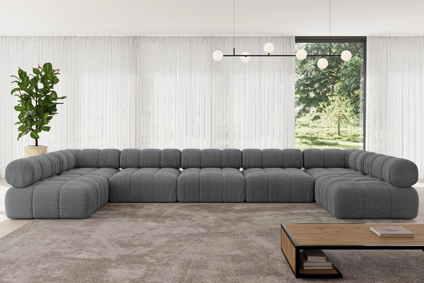 ALTDECOR Wohnlandschaft Garvo-U3 Eckcouch U-Form Cord Dunkelgrau - Bild 2