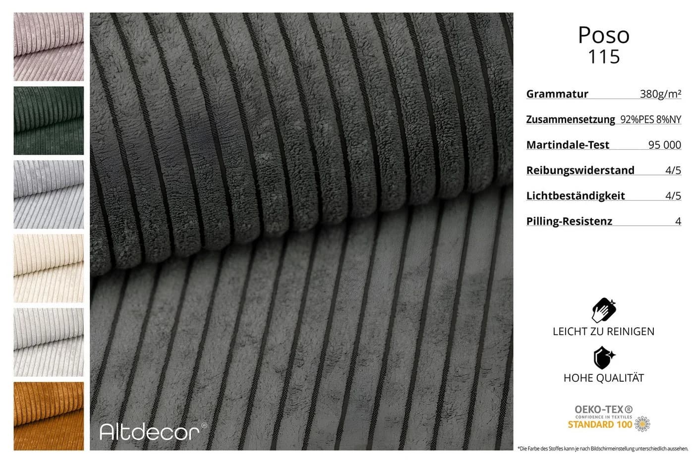 ALTDECOR Wohnlandschaft Garvo-U3 Eckcouch U-Form Cord Dunkelgrau - Bild 4