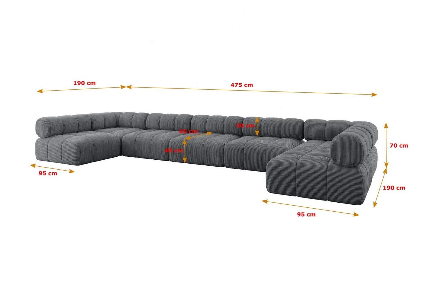 ALTDECOR Wohnlandschaft Garvo-U3 Eckcouch U-Form Cord Dunkelgrau - Bild 5