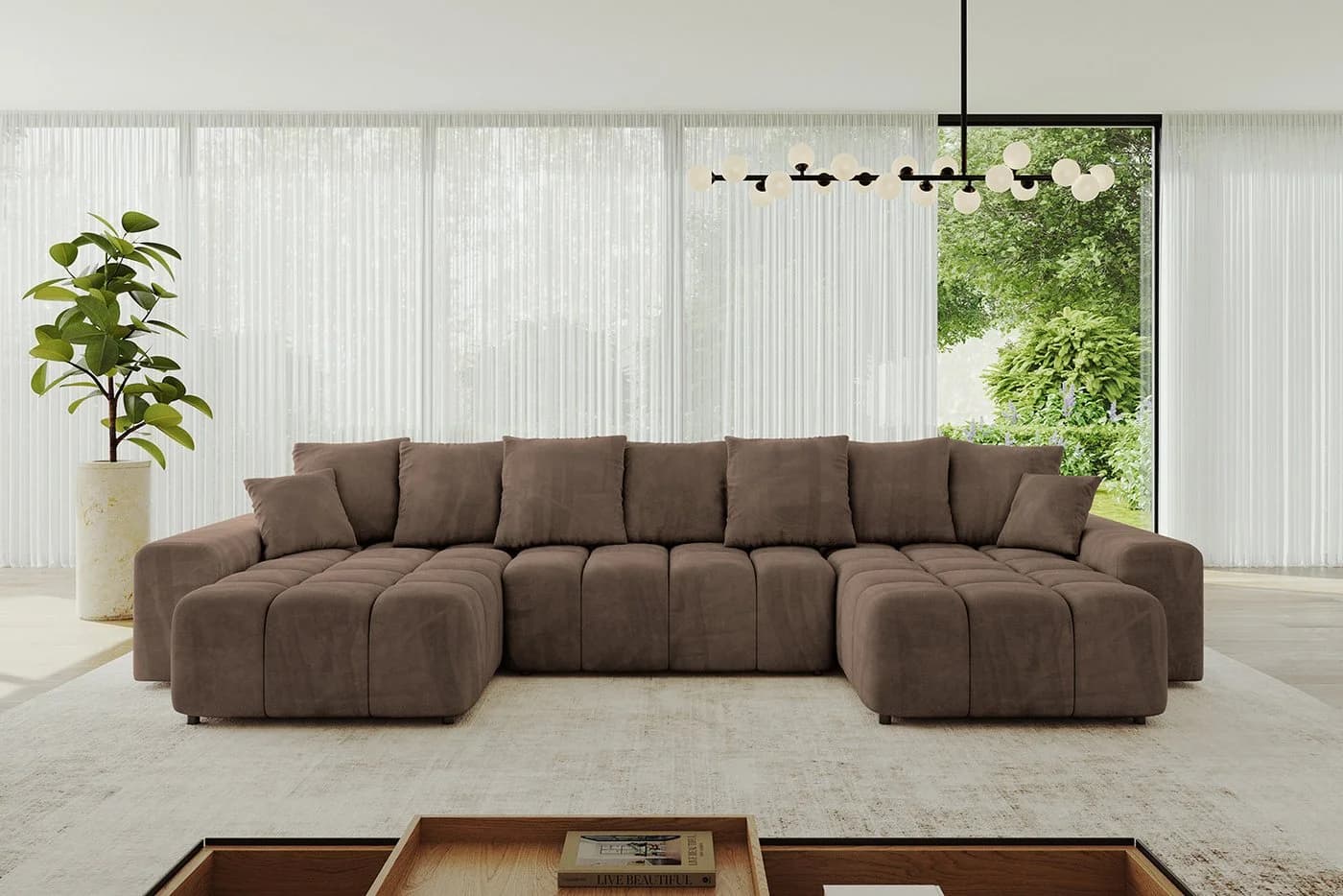 ALTDECOR Wohnlandschaft ENIL-U U-Form Ecksofa mit Schlaffunktion Braun - Bild 2