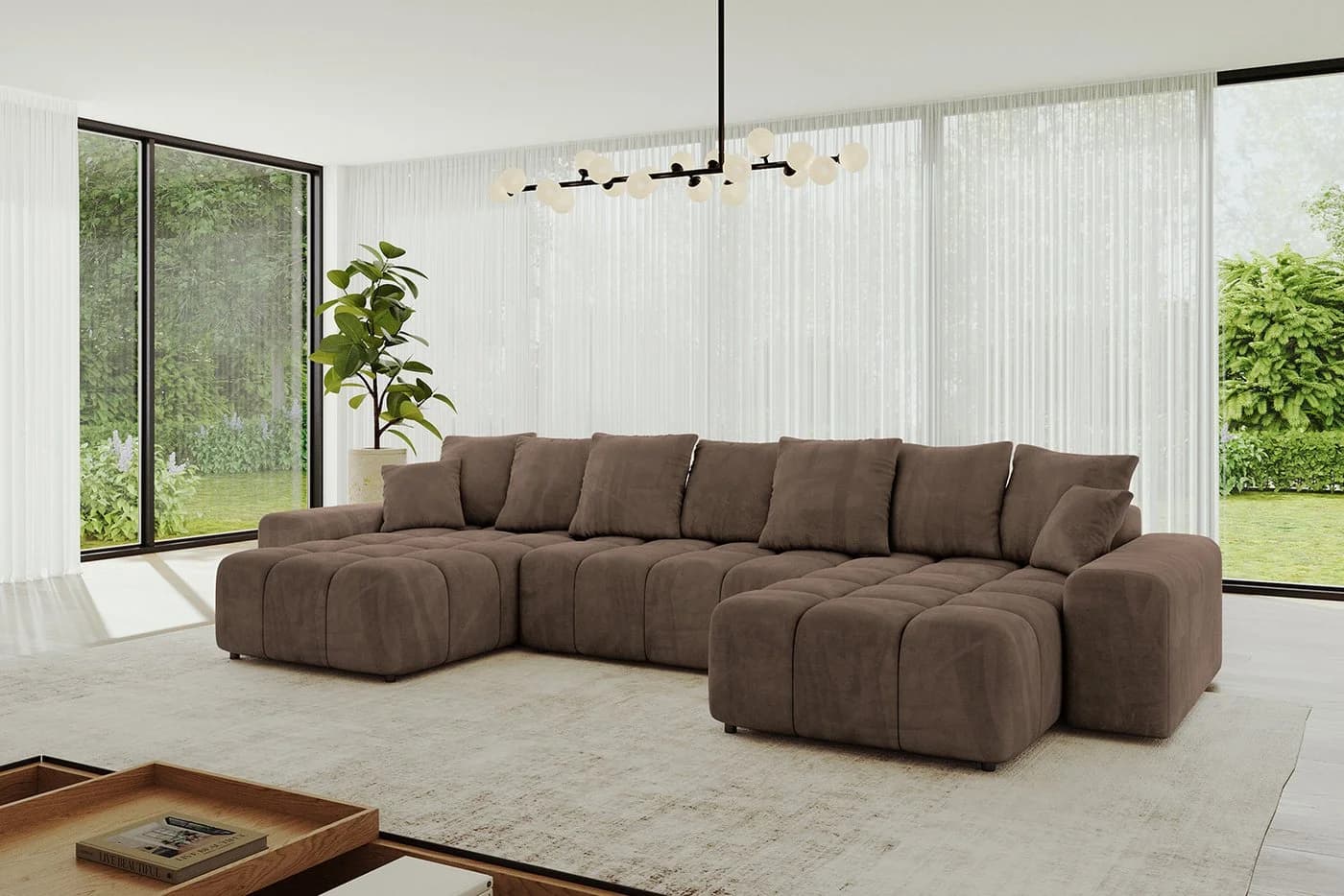 ALTDECOR Wohnlandschaft ENIL-U U-Form Ecksofa mit Schlaffunktion Braun - Bild 3