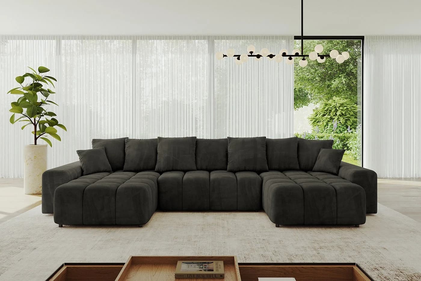 ALTDECOR Wohnlandschaft ENIL-U Schwarz U-Form mit Schlaffunktion - Bild 2