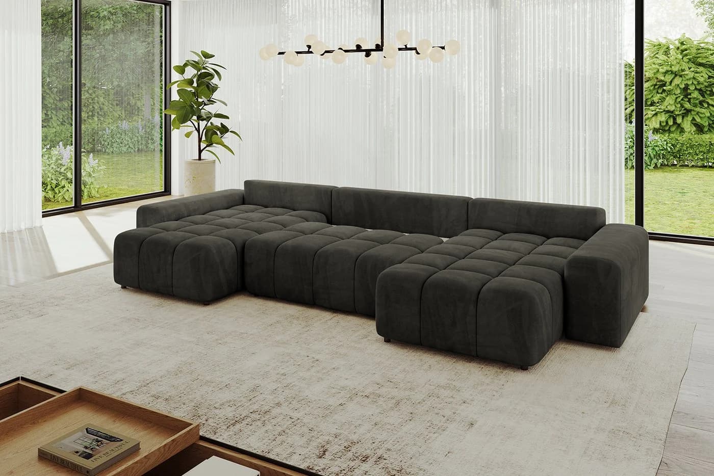 ALTDECOR Wohnlandschaft ENIL-U Schwarz U-Form mit Schlaffunktion - Bild 5