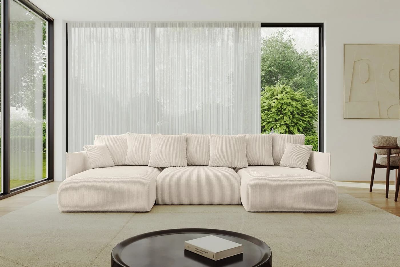 ALTDECOR Wohnlandschaft ONESK-U U-Form Couch mit Schlaffunktion Beige - Bild 2