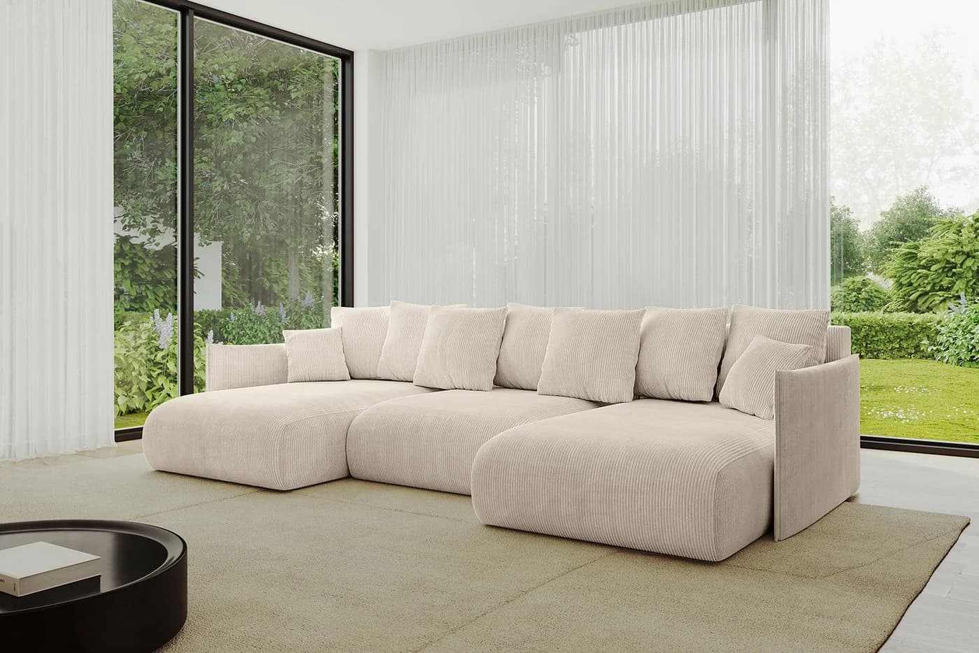 ALTDECOR Wohnlandschaft ONESK-U U-Form Couch mit Schlaffunktion Beige - Bild 3