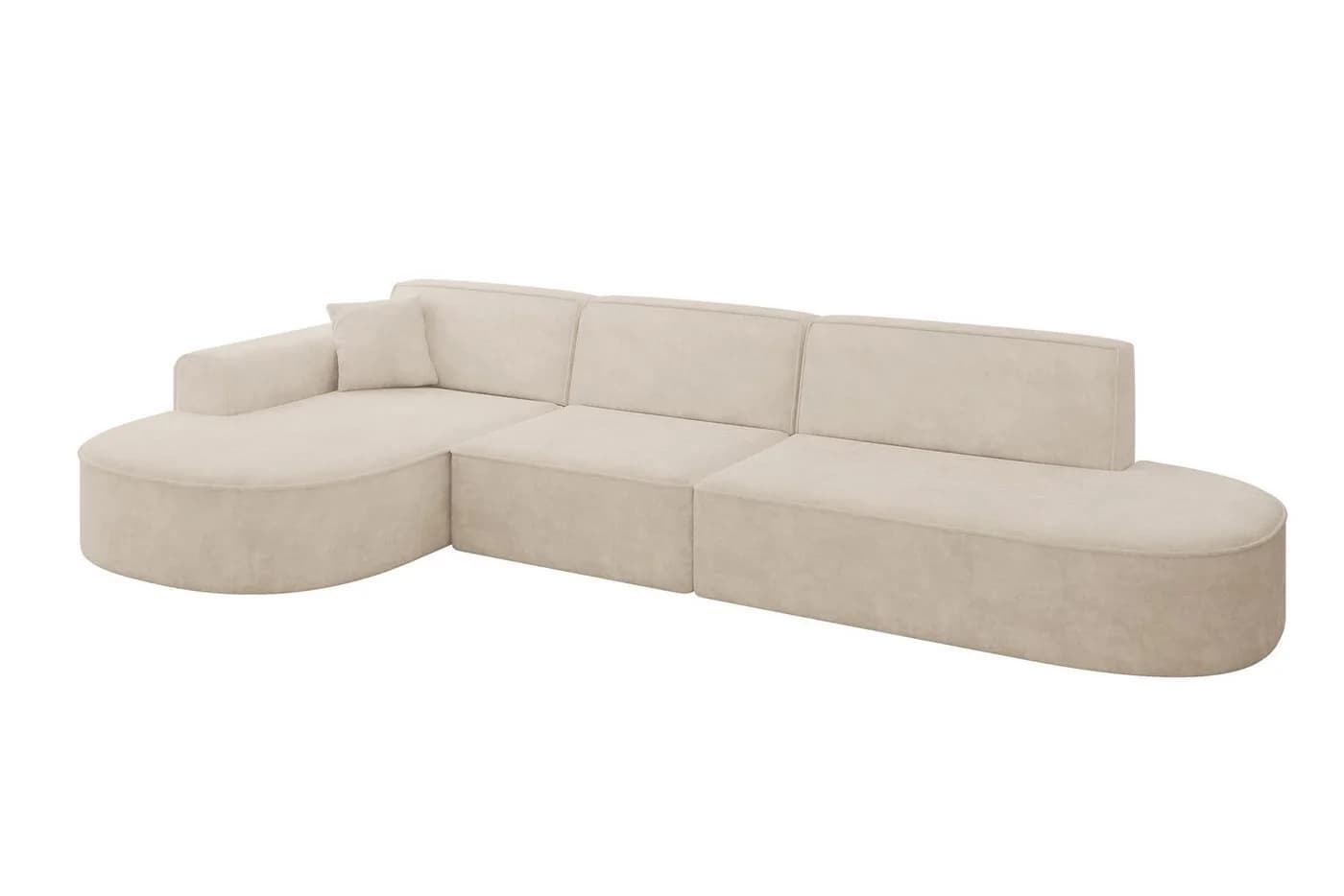 ALTDECOR Ecksofa MARI-L2 Beige Samt L-Form Wohnlandschaft