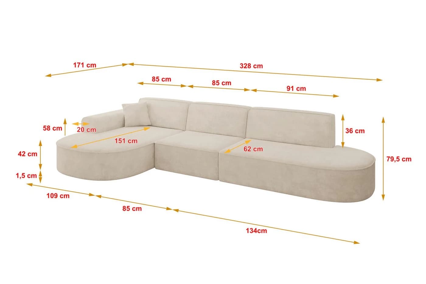 ALTDECOR Ecksofa MARI-L2 Beige Samt L-Form Wohnlandschaft - Bild 4