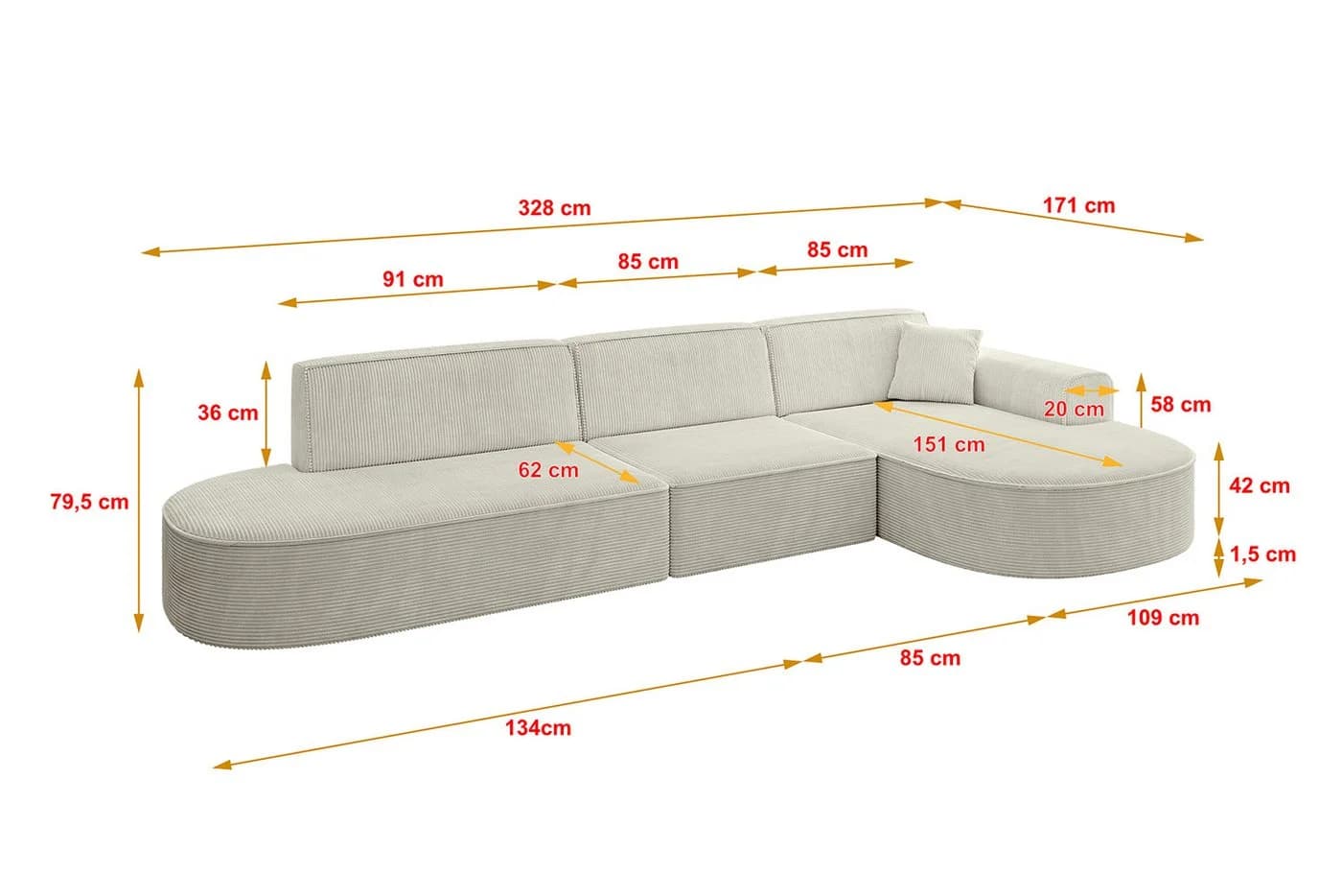 ALTDECOR Ecksofa MARI-L2 L-Form Beige Cord - Bild 4