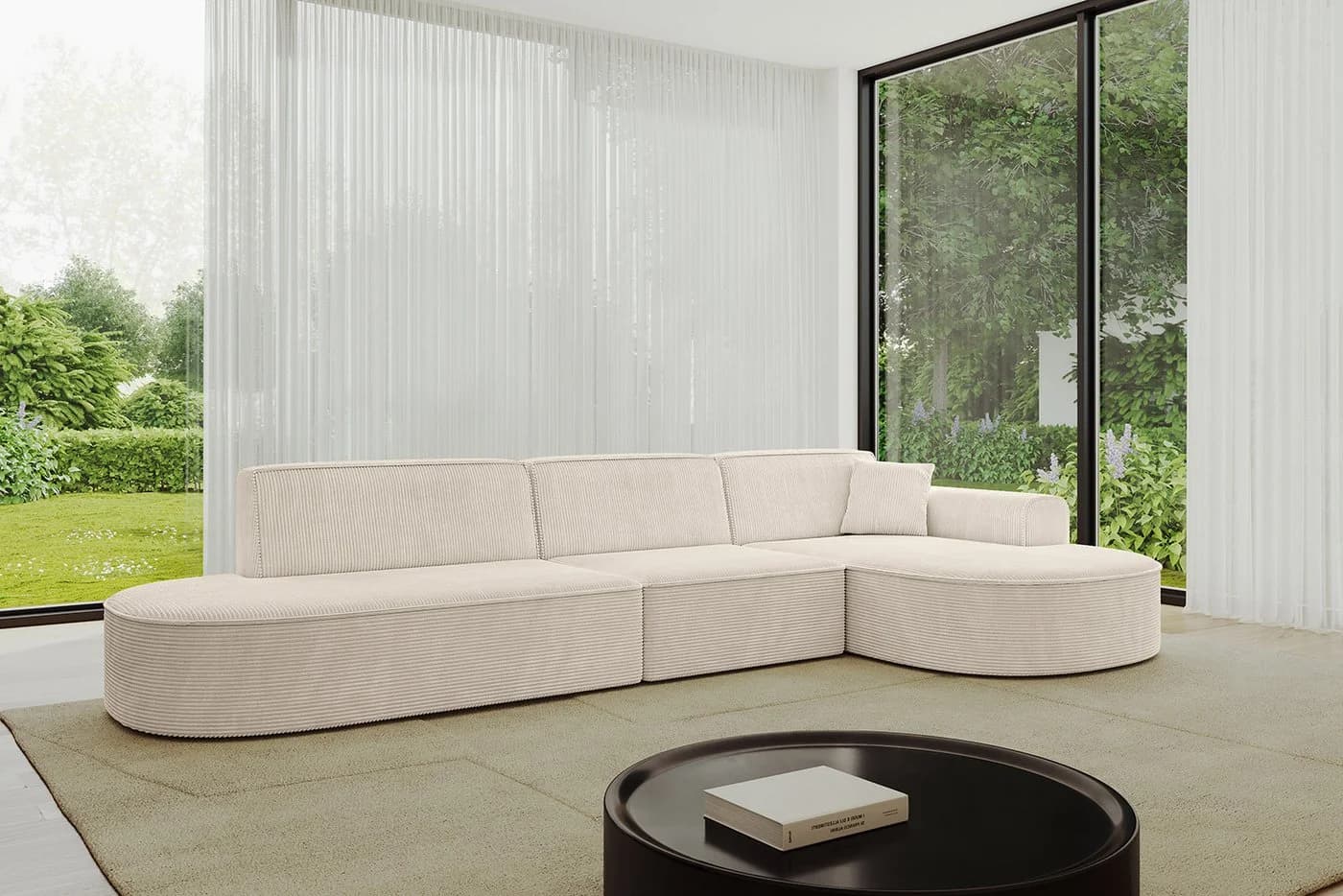 ALTDECOR Ecksofa MARI-L2 L-Form Beige Cord Stoff - Bild 3