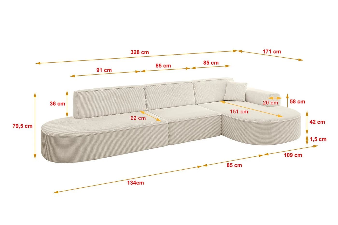 ALTDECOR Ecksofa MARI-L2 L-Form Beige Cord Stoff - Bild 4