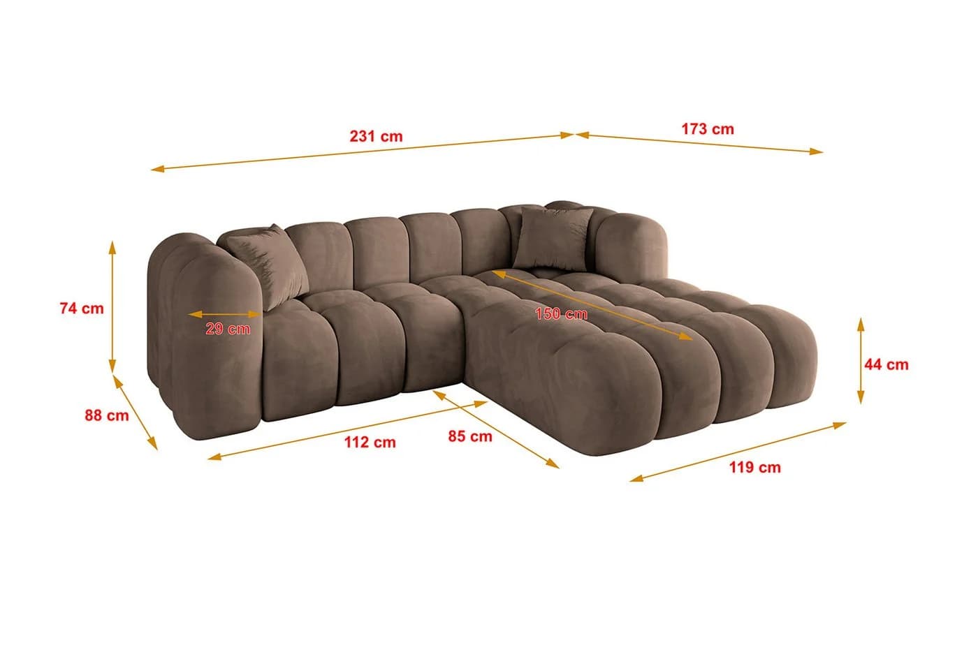 ALTDECOR Ecksofa OLEA-L1 L-Form Samt Braun - Bild 5