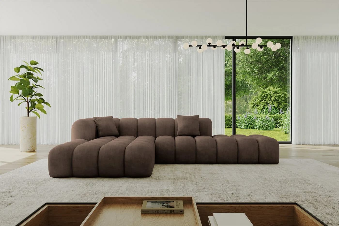 ALTDECOR Ecksofa OLEA-L2 L-Form Braun Samt - Bild 2
