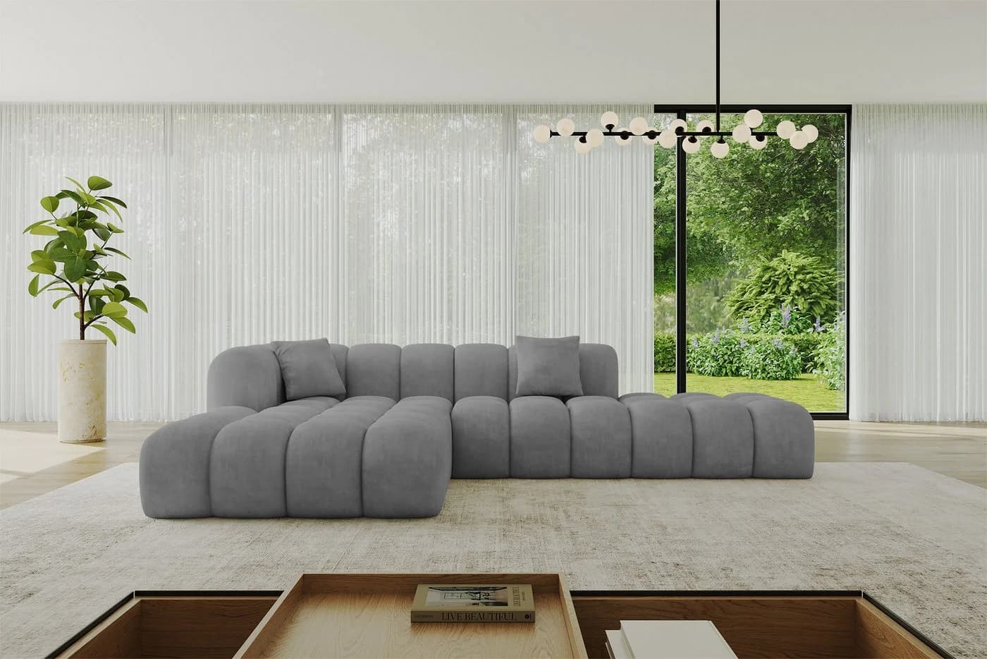 ALTDECOR Ecksofa OLEA-L2 Samt Hellgrau L-Form - Bild 2