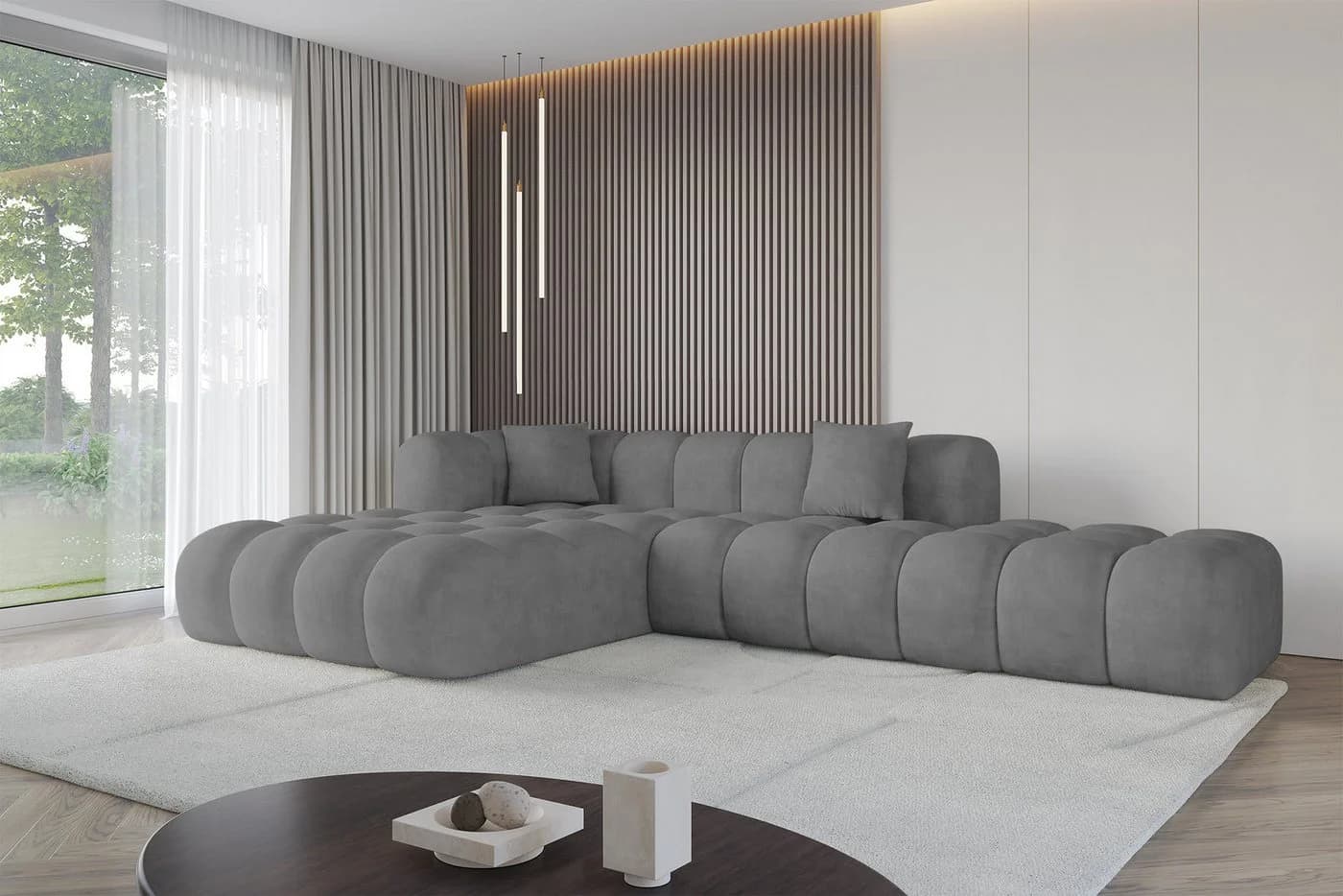 ALTDECOR Ecksofa OLEA-L2 Samt Hellgrau L-Form - Bild 3