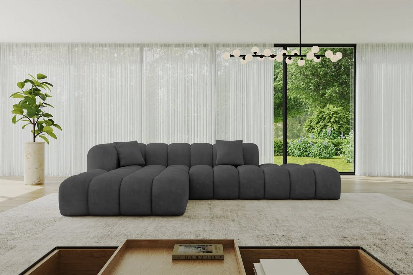 ALTDECOR Ecksofa OLEA-L2, Sofa L-Form Dunkelgrau Samt - Bild 2